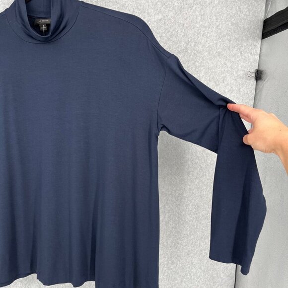 J Jill Wearever Jersey Knit Mock Neck Long Sleeve Top Size L Navy Blue Stretch - Picture 2 of 12